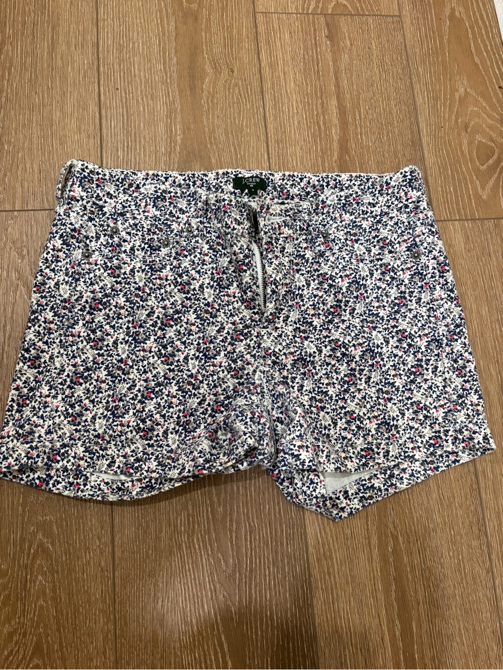 J. Crew Women’s Floral Bike Shorts - White with Navy & Pink